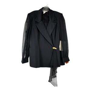 Elegant Black Women's Blazer with Sheer Sleeves